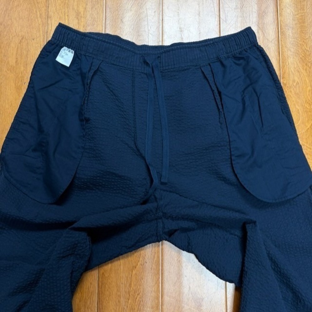 Uniqlo Seersucker Pants Womens XL Navy Wide Leg Pull On Elastic Waist Cotton - Picture 9 of 10